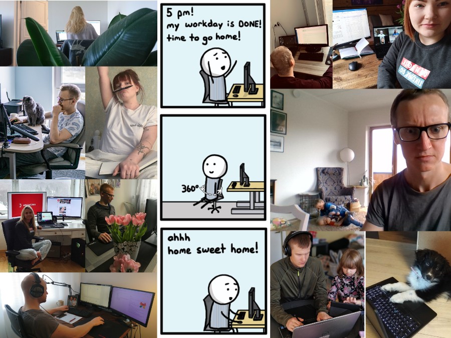 Fotokollaaž agileworksi töötajate kodukontoritest